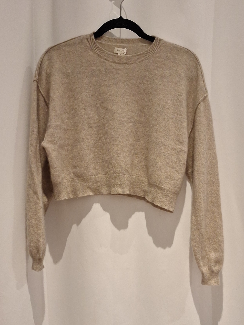 Pilvro Cashmere Cozy Cropped Crewneck Sweater - Beige